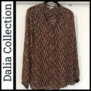 Dalia Collection Faux Leather Trim Silky Blouse